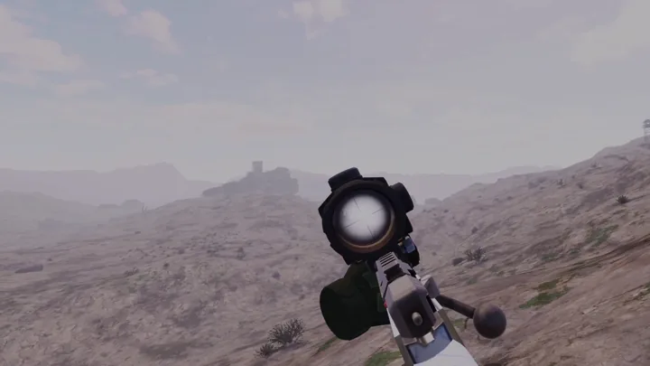 A rifle overlooking the desert landscape